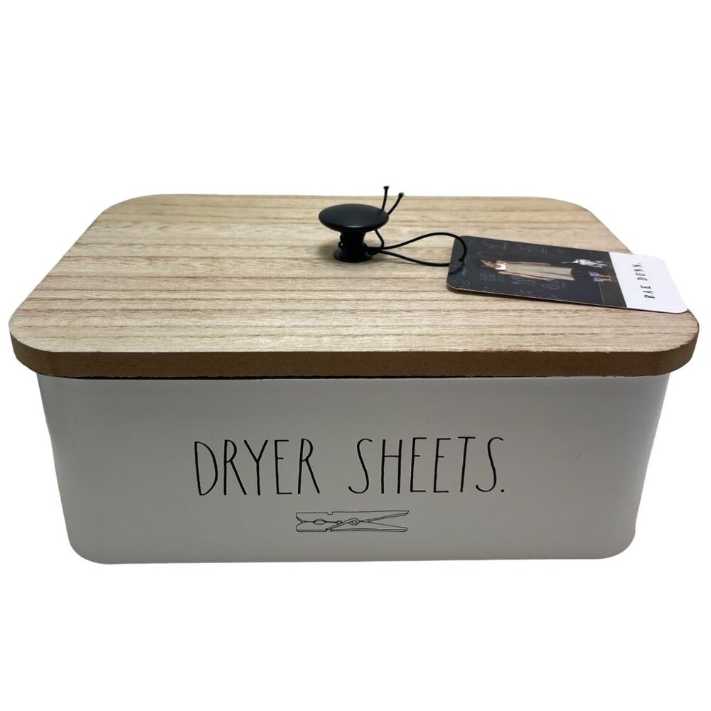 Rae Dunn Dryer Sheets Storage Box With Wooden Lid - Add Class & Sass To Your Lau